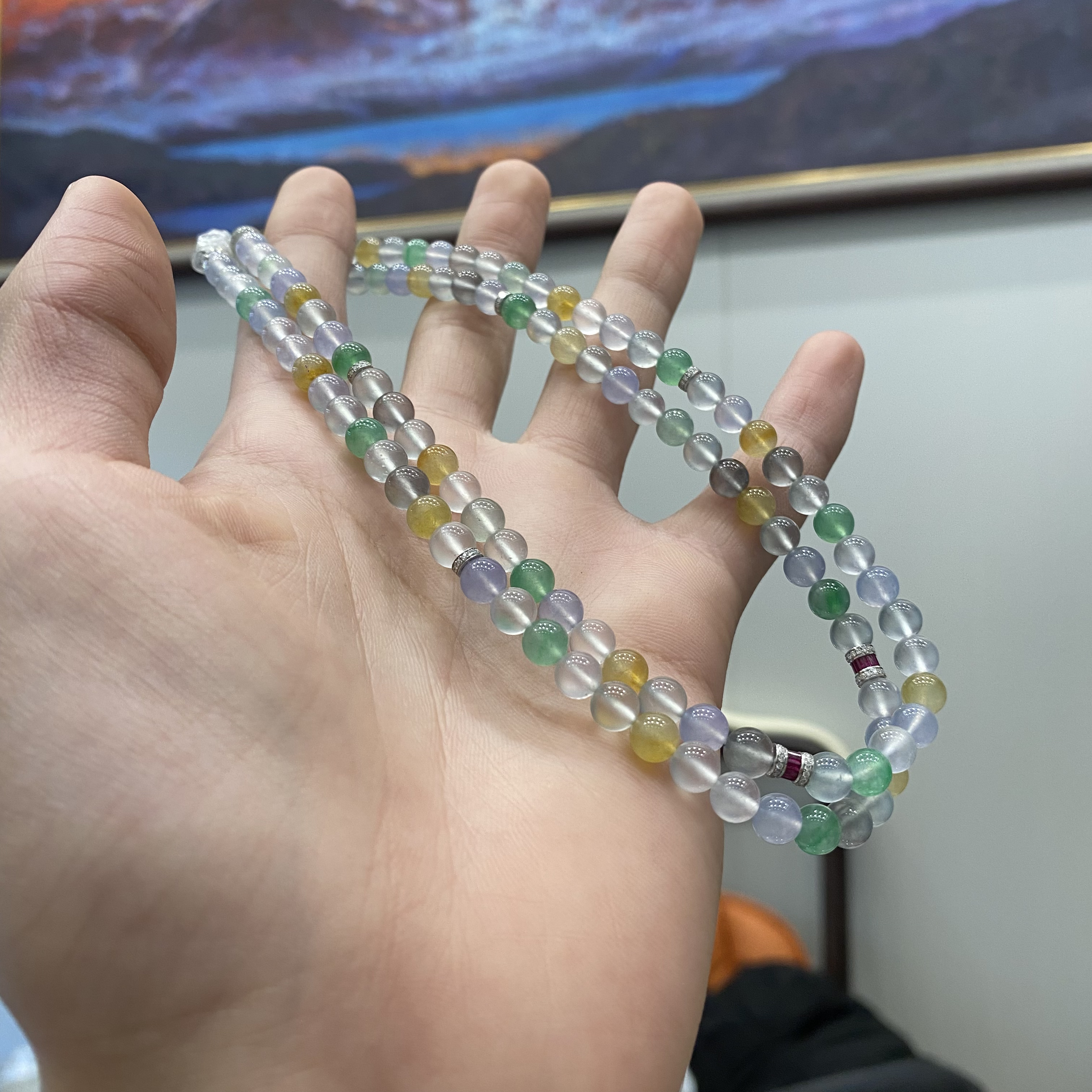 天然缅甸A货翡翠6mm108颗马卡龙项链