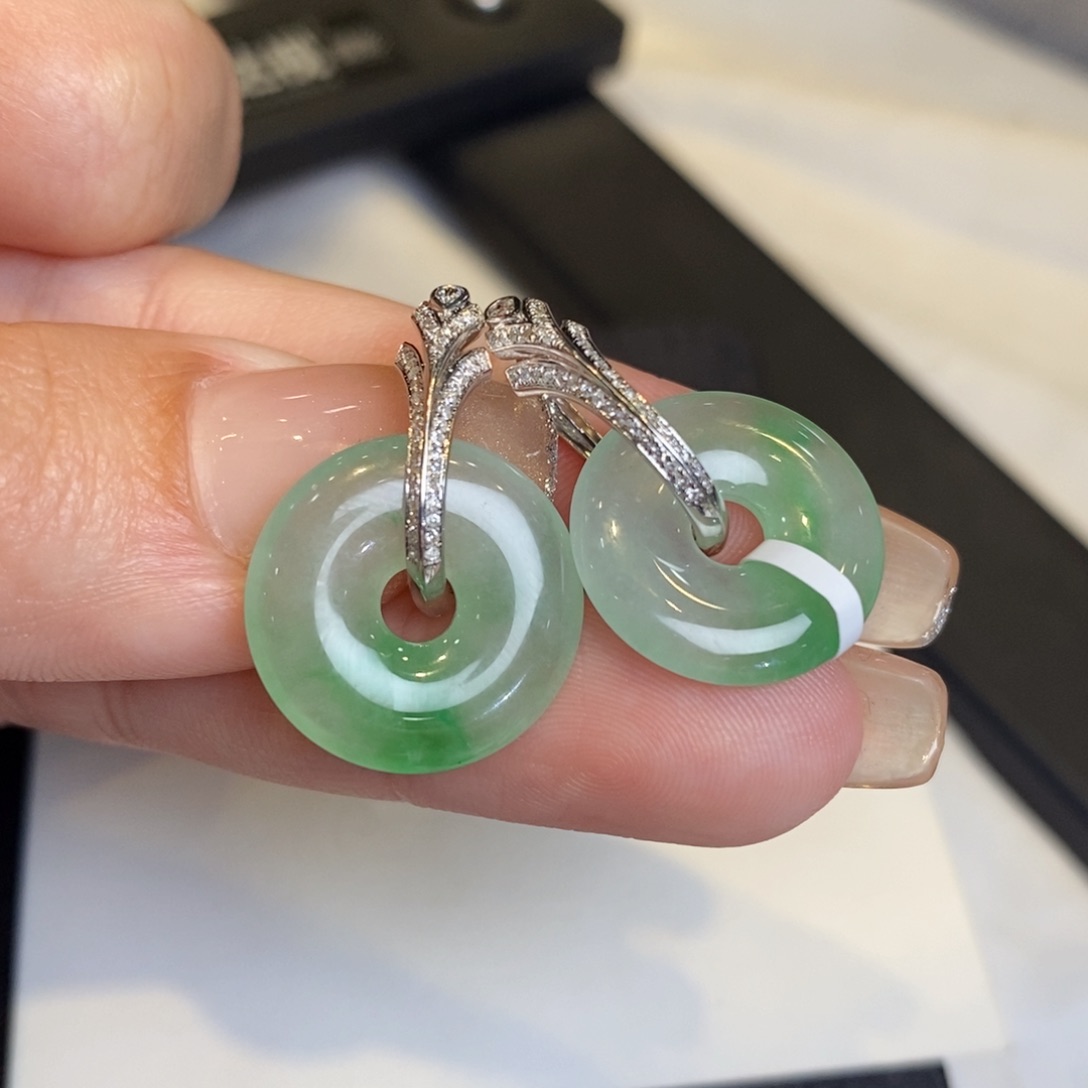 翡翠耳饰18K金镶嵌甜甜圈
