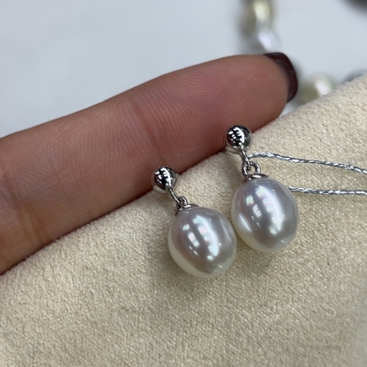 银S925镶嵌耳饰海水珍珠8-9