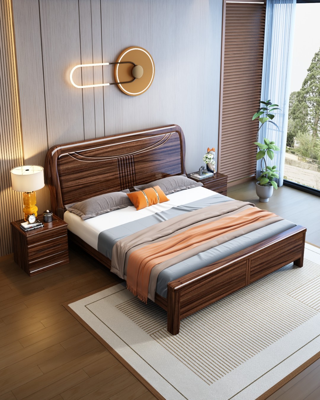 榫卯黑胡桃全实木1.5米1.8米双人床家用主卧轻奢现代简约实木款