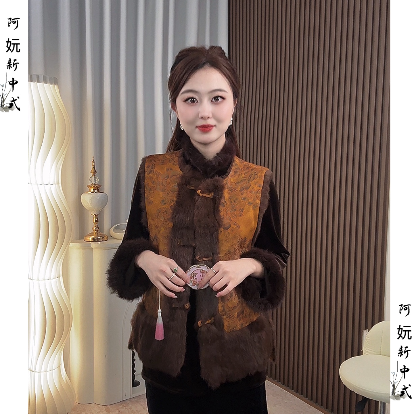 （吉象如意）国风气质真毛高定宽松冬款双面穿马夹上衣