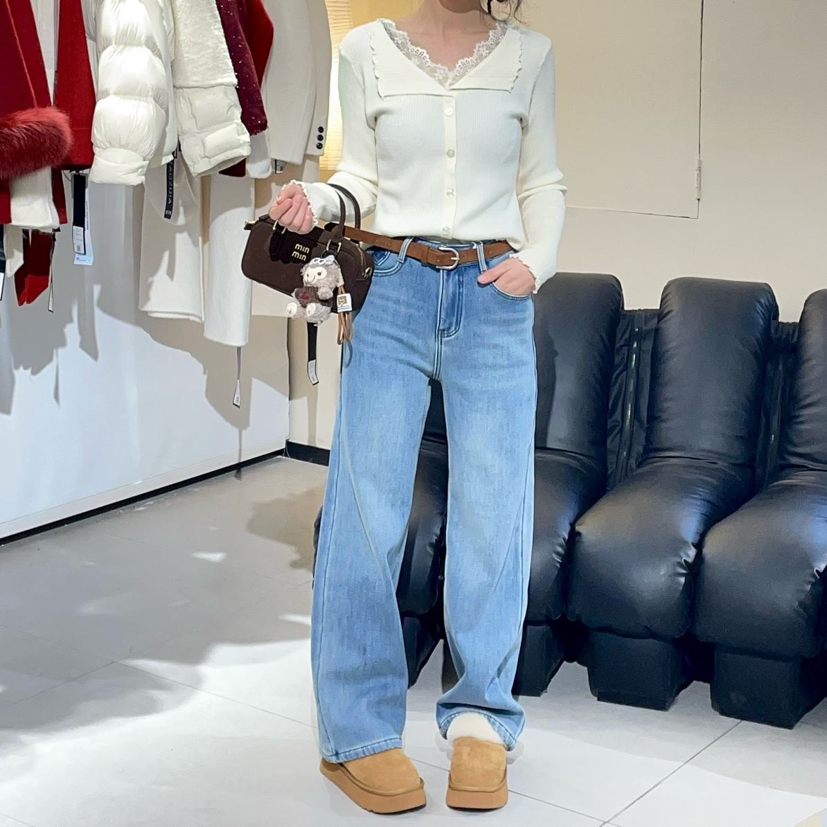 8881秋冬新款加绒加厚窄版阔腿牛仔裤女牛仔裤