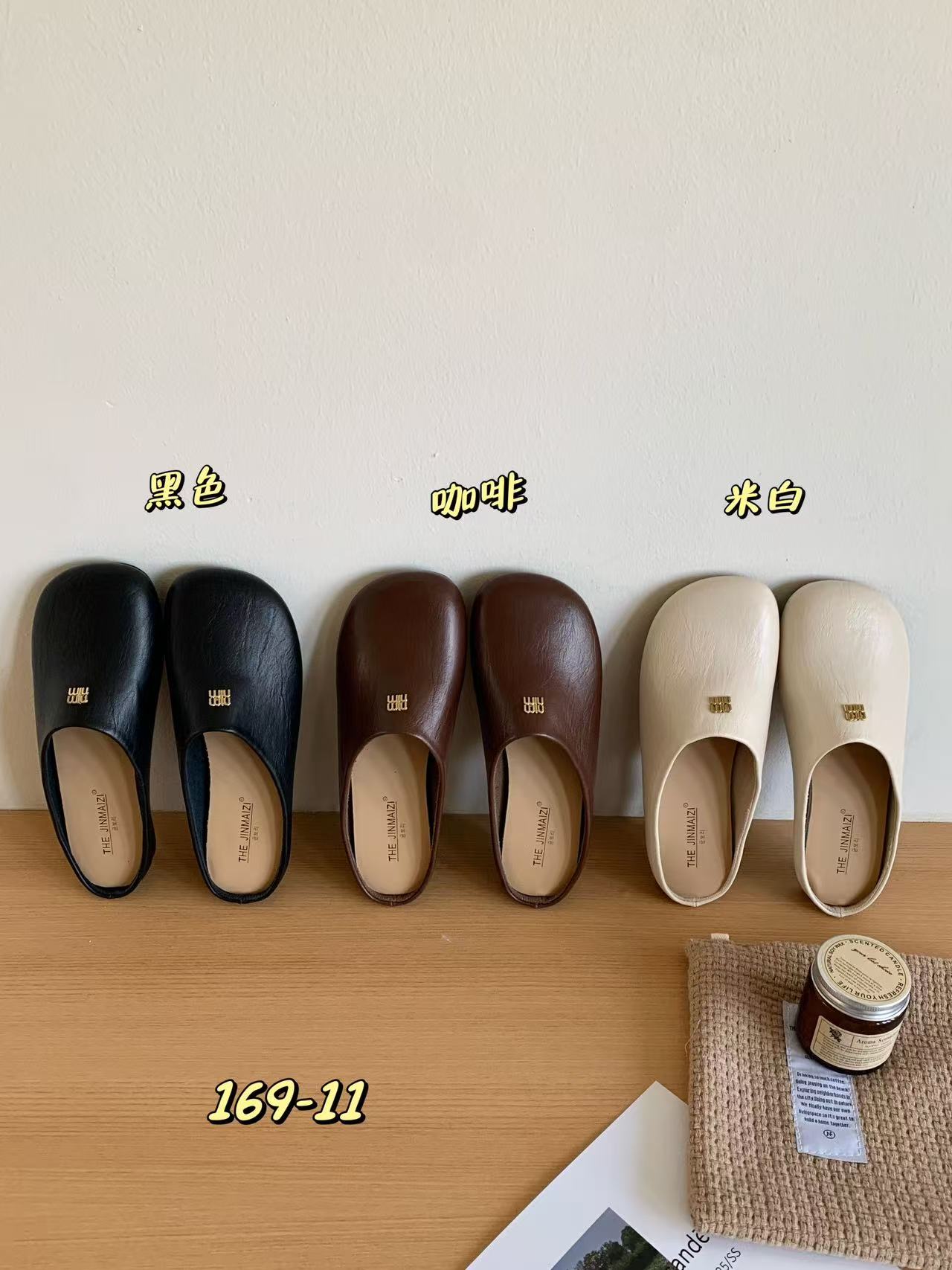 169-11法式复古包头拖鞋女2025春季新软底休闲一脚蹬平底半托女款