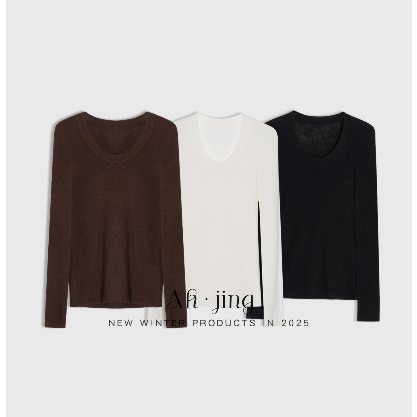 梓静 修身型U领纯色羊毛衫圆领女装修身针织秋冬内搭半高领0106