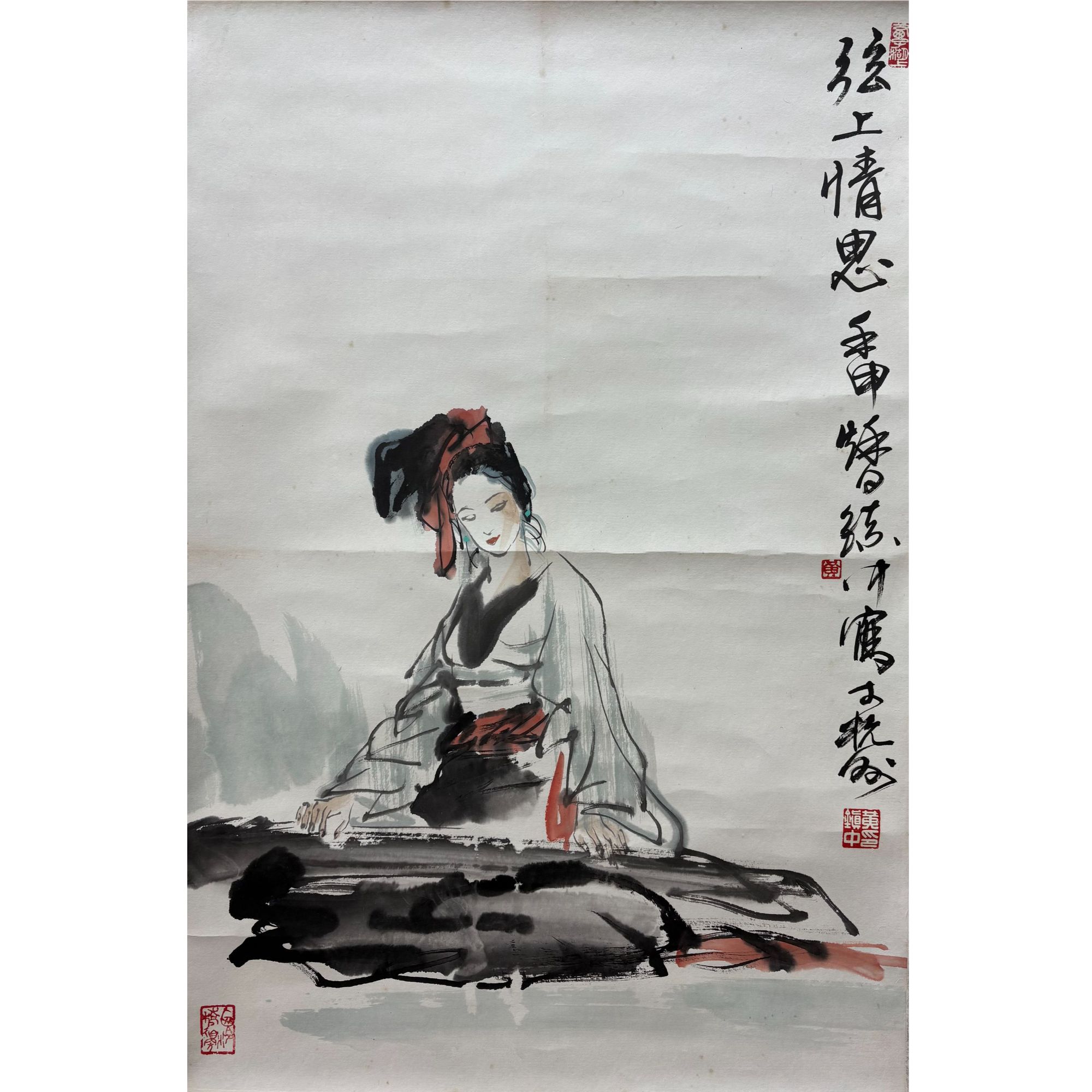 黄老师 弹琴女画 立轴