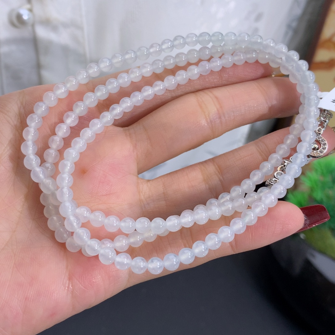 翡翠未镶嵌手串卡4.3冰胶白月光项链