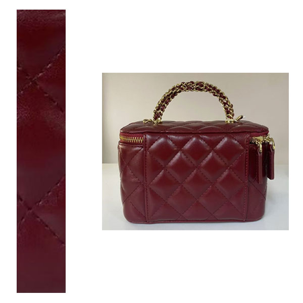 PG126 25新款 时尚小香风双c安可拉红精致化妆盒子手拎单肩斜挎包