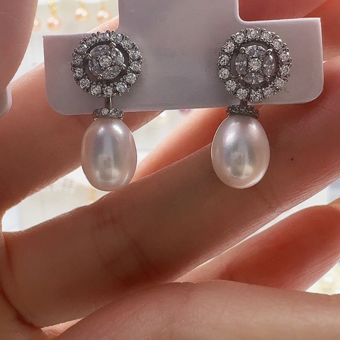 淡水珍珠耳饰银S925镶嵌