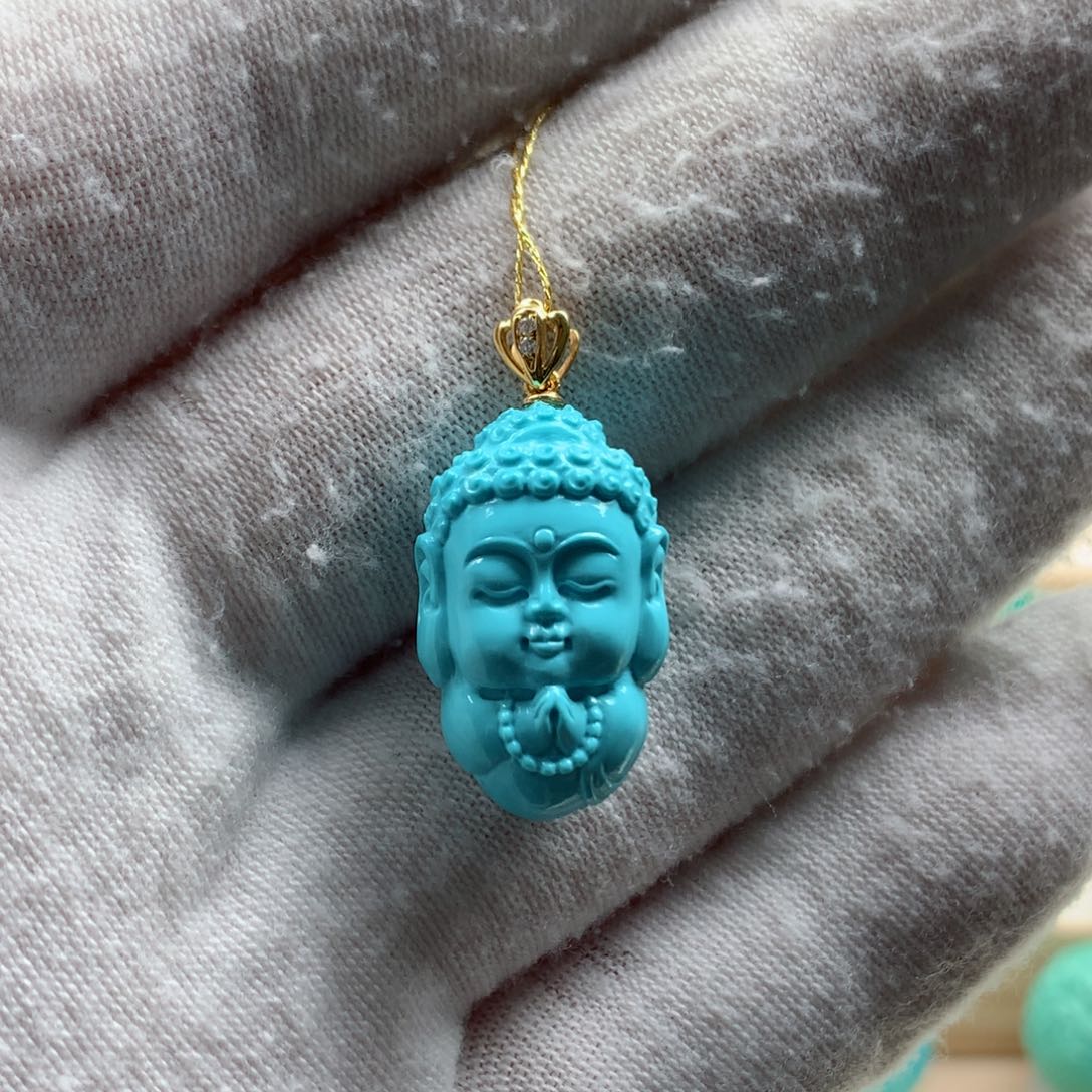 绿松石宝宝佛18K金镶嵌