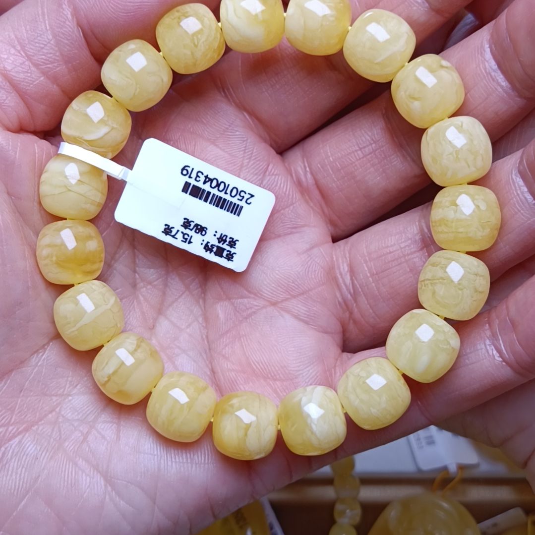 琥珀手链未镶嵌俄料浓蜡满花手串