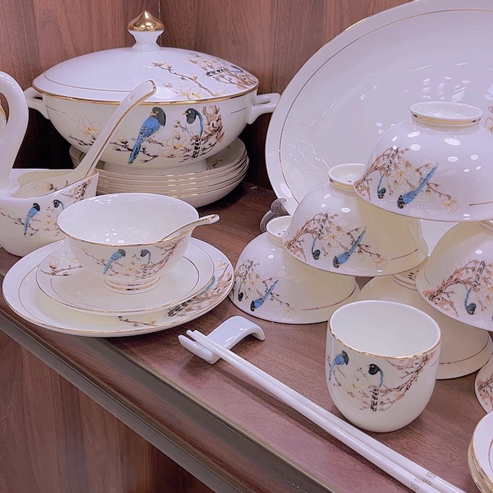 骨瓷描金花鸟望升平单拍