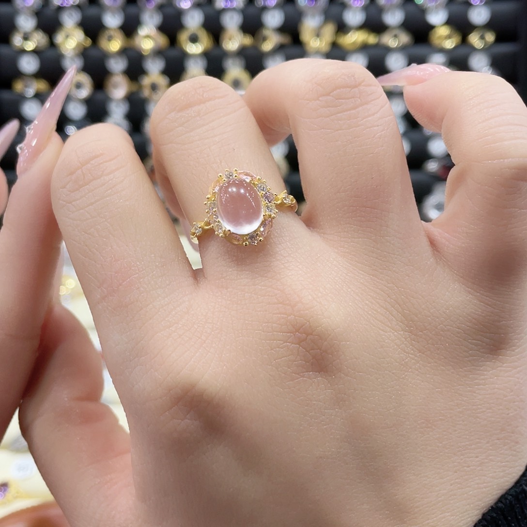 芙蓉石戒指银S925镶嵌戒指