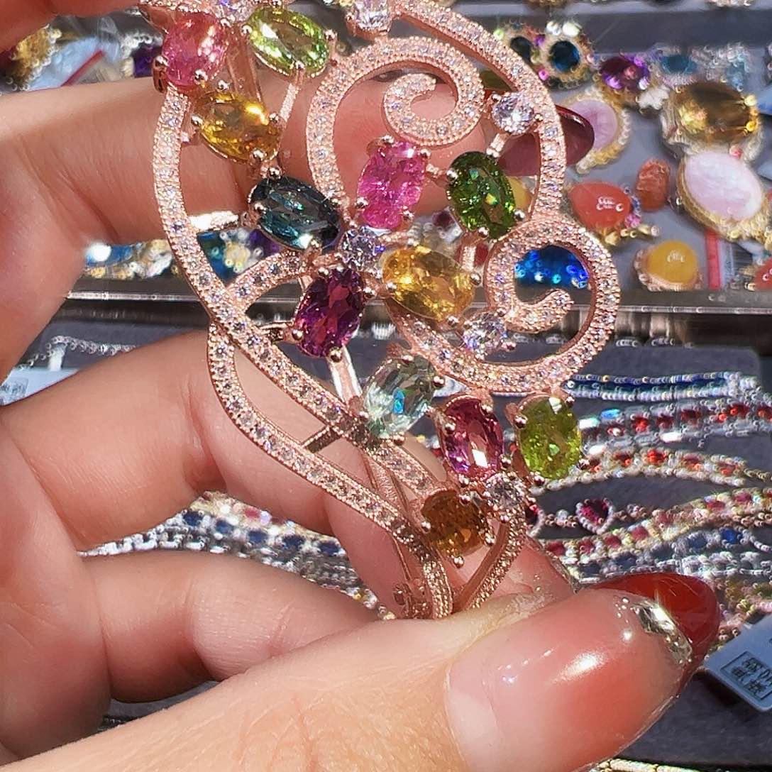 银S925镶嵌手镯碧玺