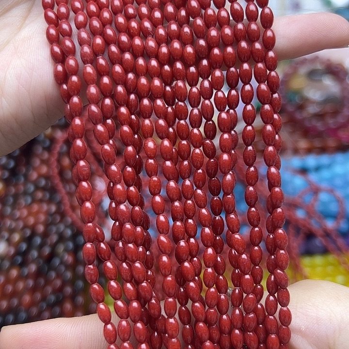 玛瑙/玉髓未镶嵌珠宝半成品T862   3×5M天然海鲜草竹米珠一条