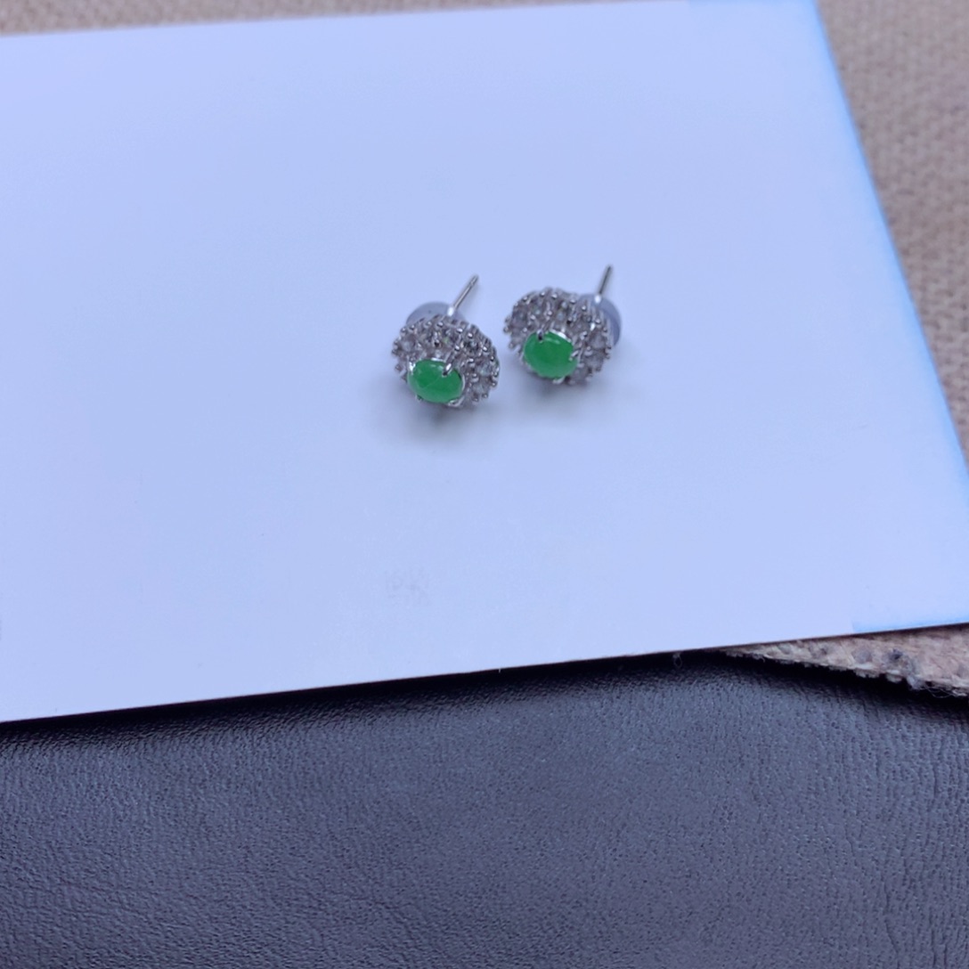 银S925镶嵌翡翠耳饰U**e缅甸翡翠