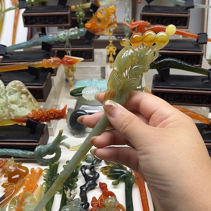 蛇纹石玉岫玉发簪未镶嵌龙*