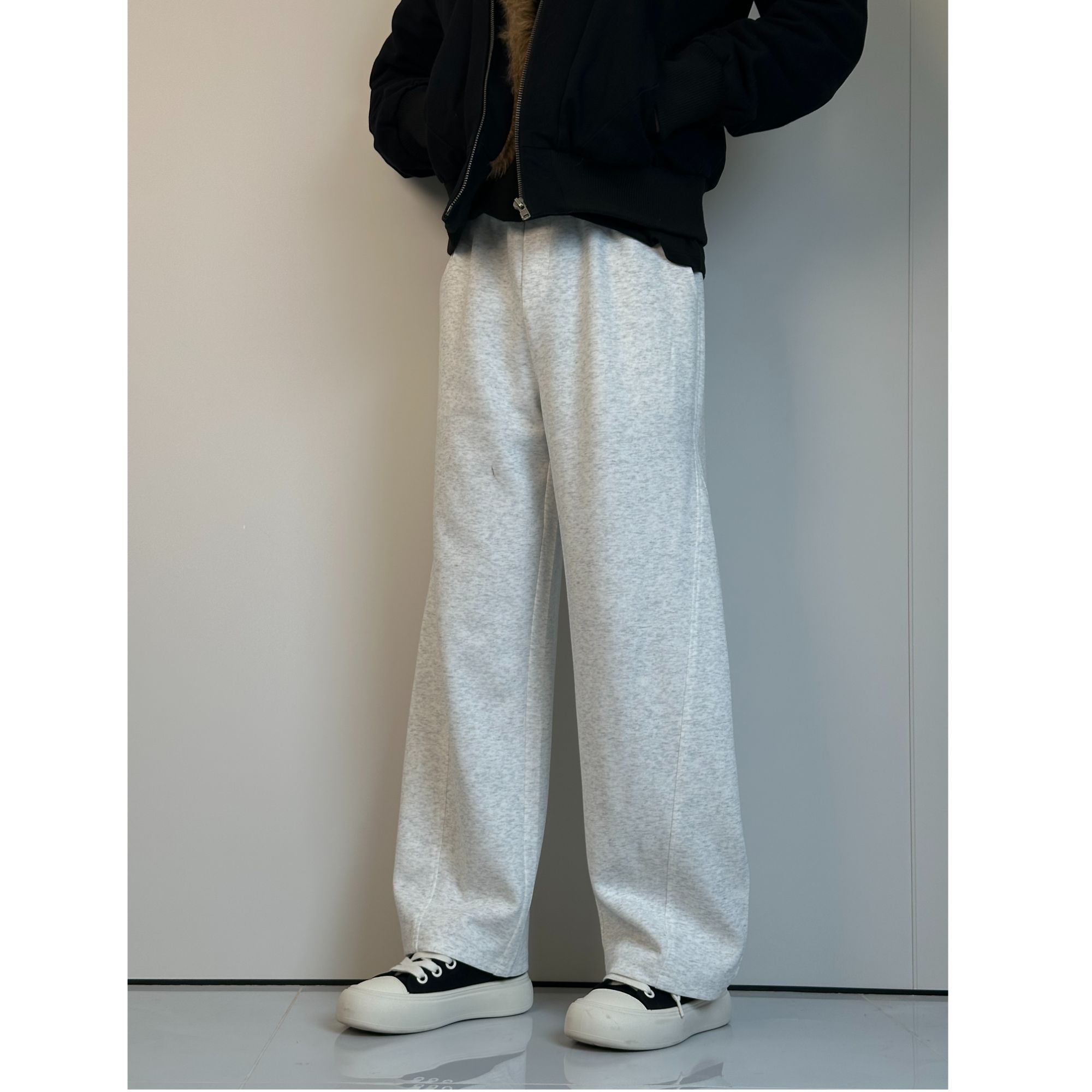 VIVIKIMER美式高街弯刀裤男女冬季加厚直筒阔腿重磅休闲卫裤