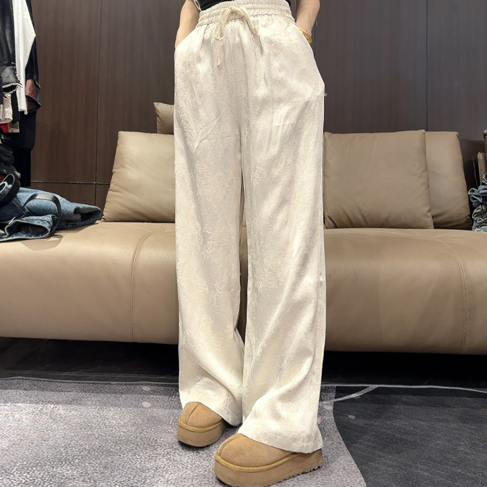 春款奶油白提花直筒阔腿裤