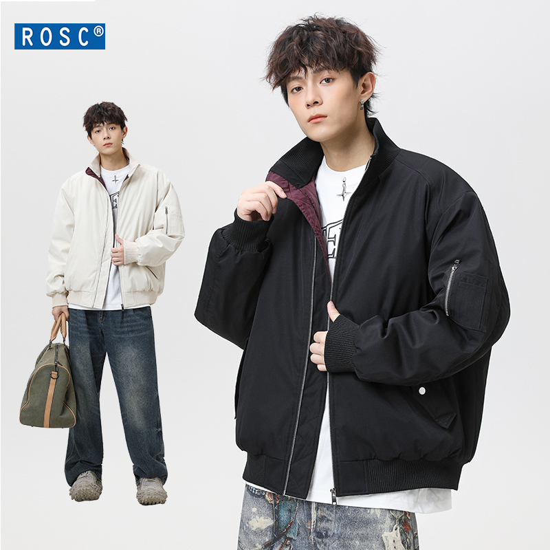 ROSC男装暗夜红内国潮百搭Cleanfit三防棉衣保暖高领飞行夹克棉服