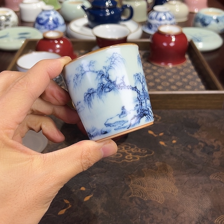 童***伦天青山水可乐杯不开片