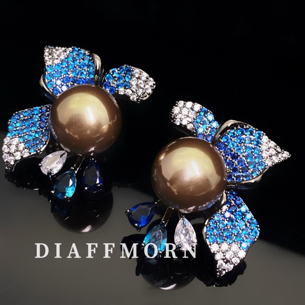 铜合金仿珍珠耳饰 DFM《叶语》重工轻奢高级感复古宫廷风树叶耳钉