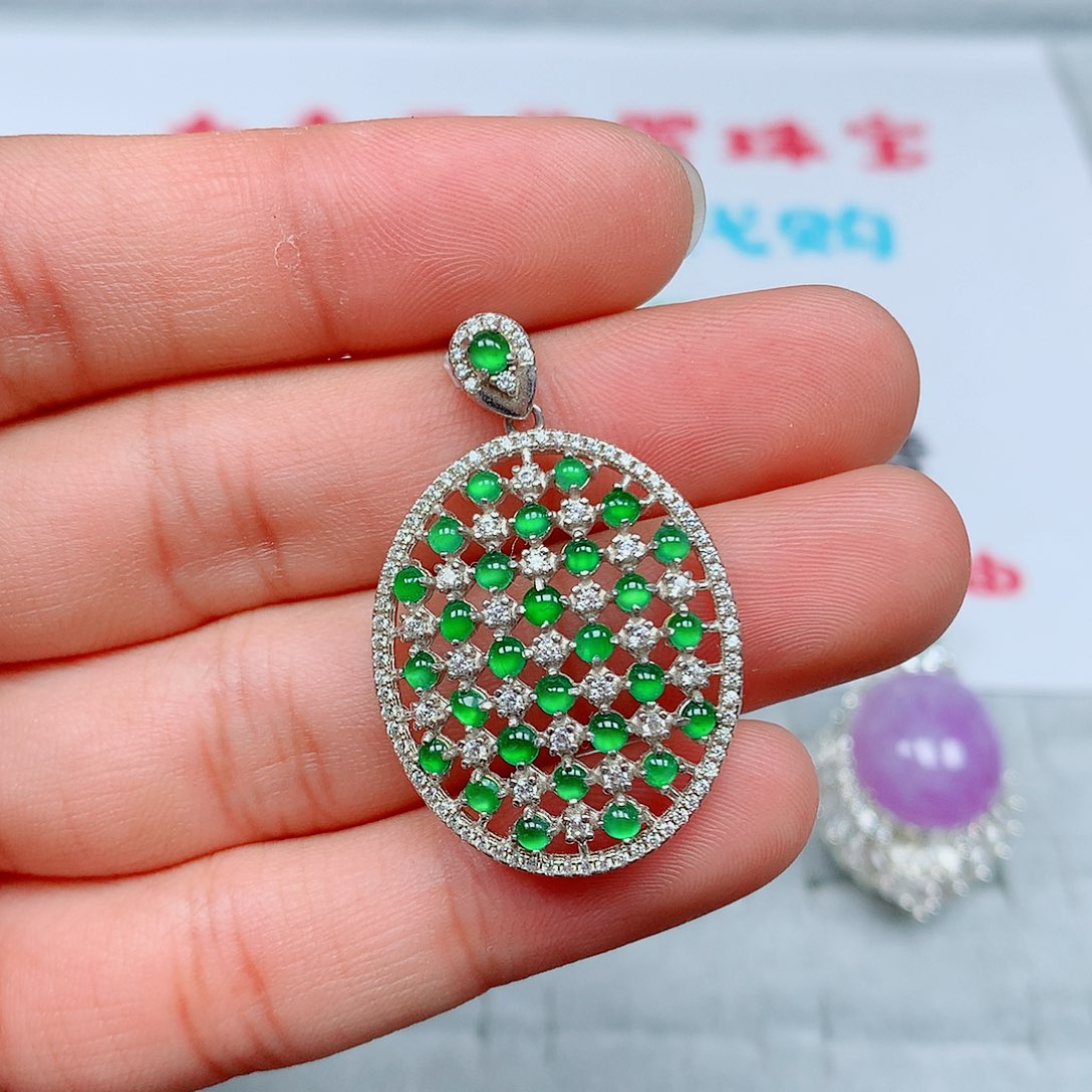 翡翠银S925镶嵌吊坠(赠链)12号