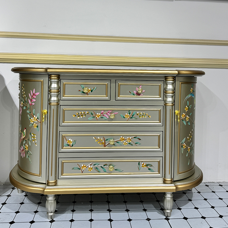 美式斗柜实木抽屉收纳置物客厅大容量阳台储物欧式家具彩绘五斗柜