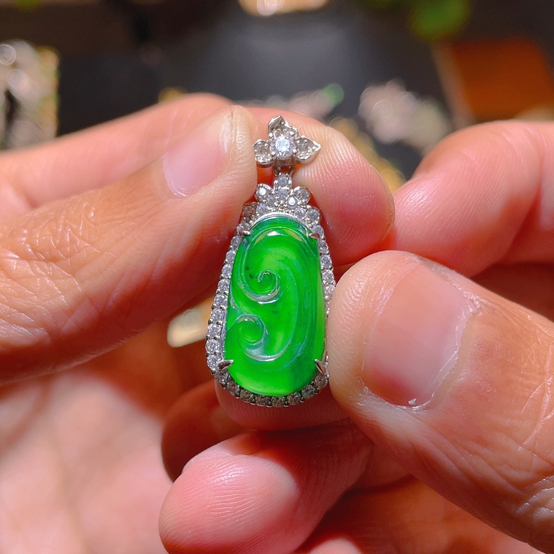 翡翠吊坠(不含链)银S925镶嵌