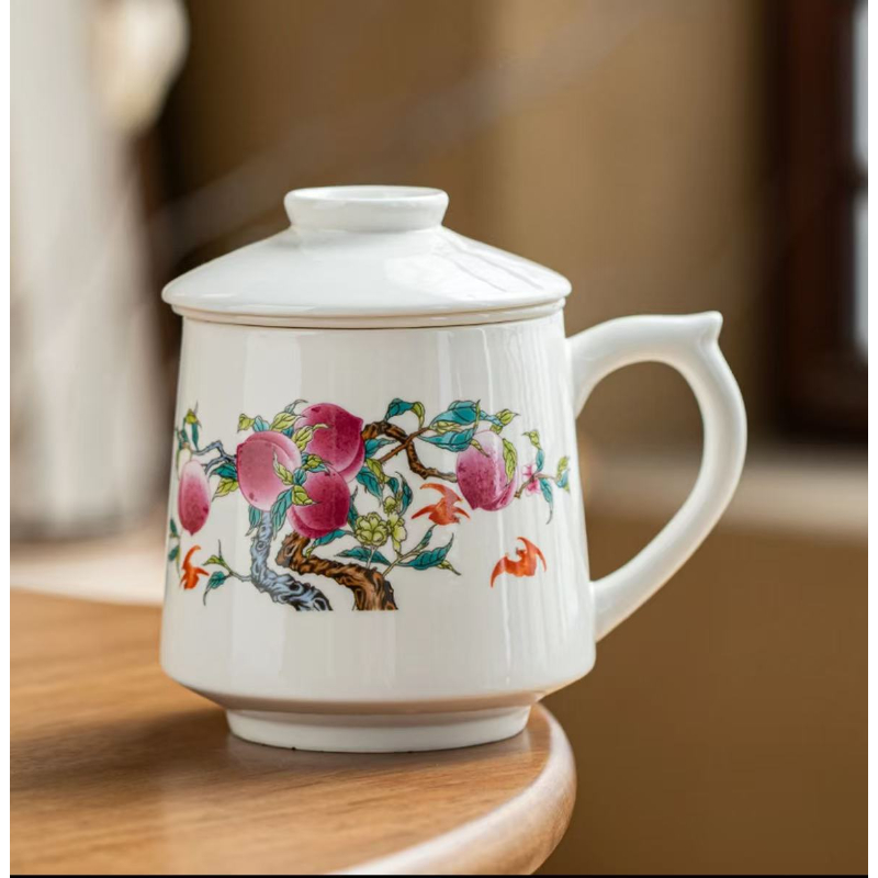 w3046九桃五福白瓷茶杯