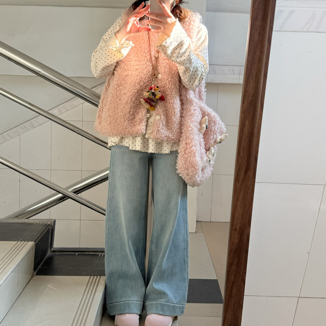 木子豆MuZiDou/超级百搭的浅色直筒加绒裤（图片为实拍）