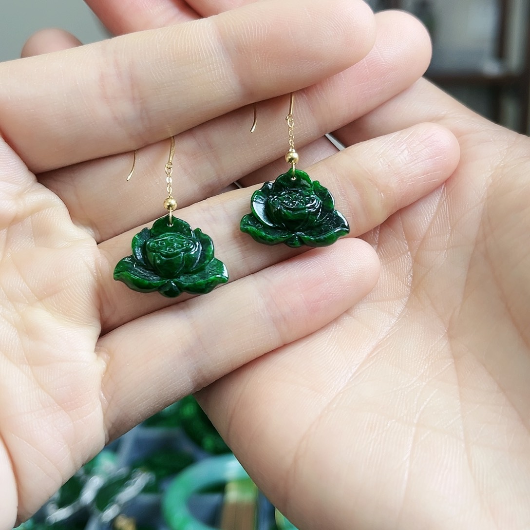 翡翠耳饰18K金镶嵌耳饰