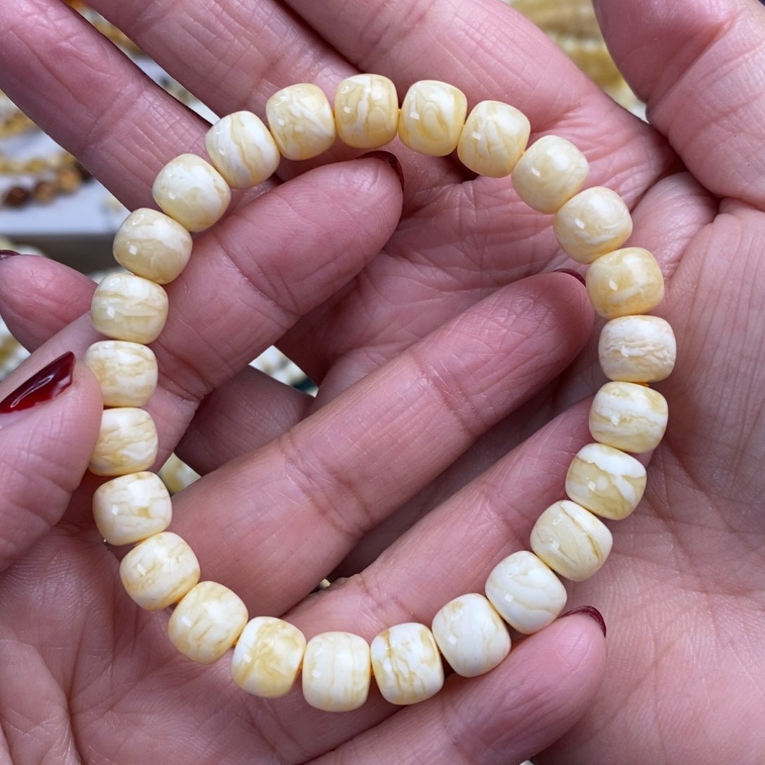 琥珀裸石未镶嵌虎皮千层雪老型手串8.8