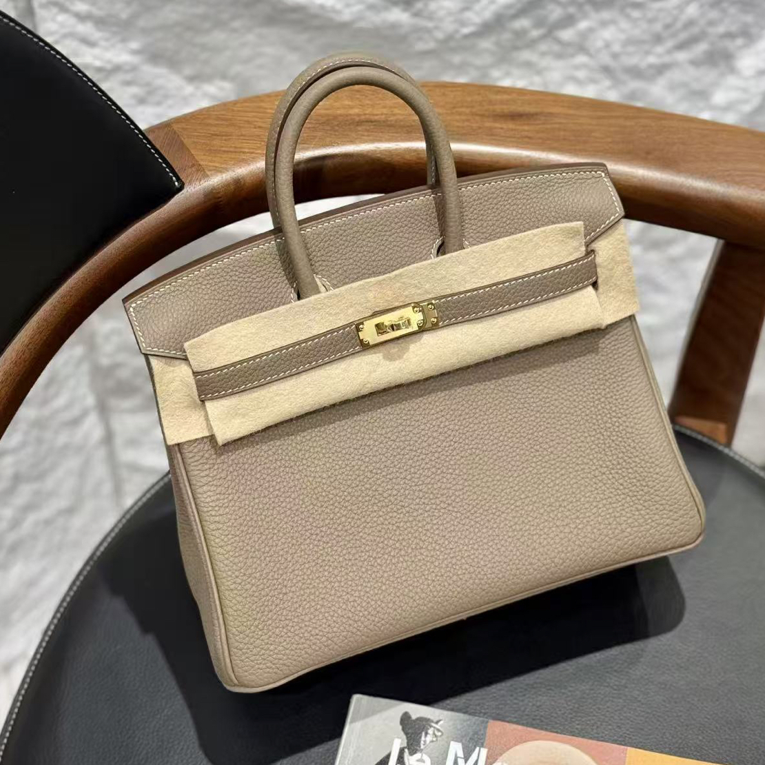 未使用 Hermes/爱马仕 贝贝/爱马仕大象灰金扣bk25包w刻