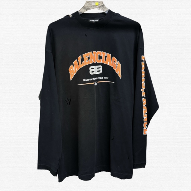 未使用 Balenciaga/巴黎世家 剪刀logo破坏长袖T恤/L码/70965