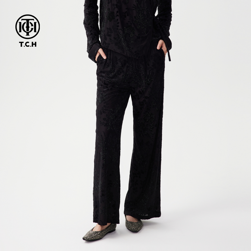 TCH轻奢烫钻工艺气质时尚休闲宽松直筒裤长裤女T72C206002私服tch