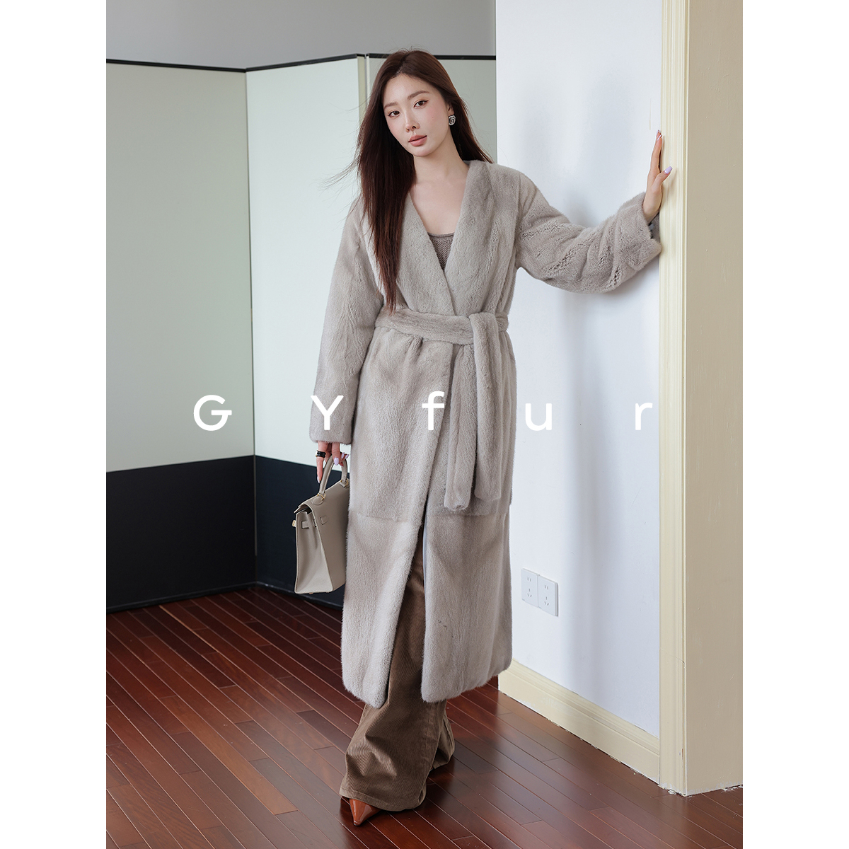 GY貂皮皮草女2024新款天鹅绒整貂中长款大衣年轻款水貂毛皮草外套