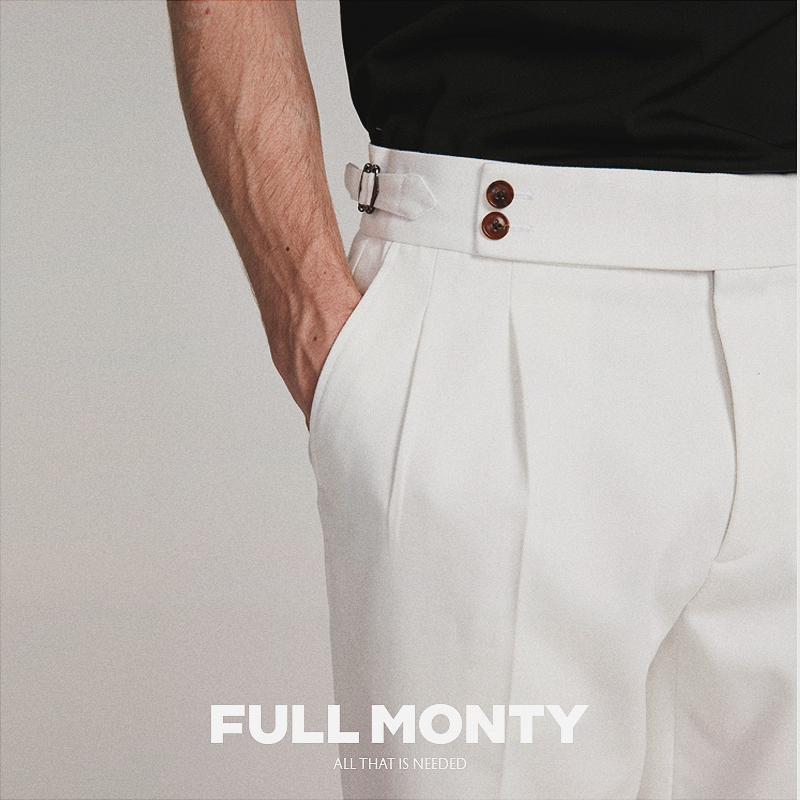 FULL MONTY白色休闲裤男士商务正装西装裤高腰宽松那不勒斯西裤