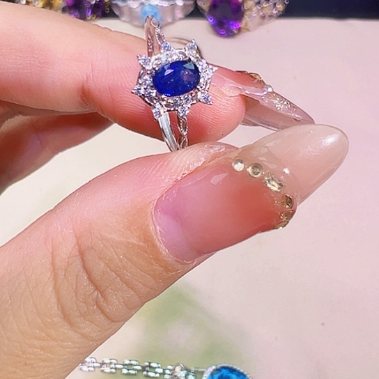 蓝宝石戒指银S925镶嵌