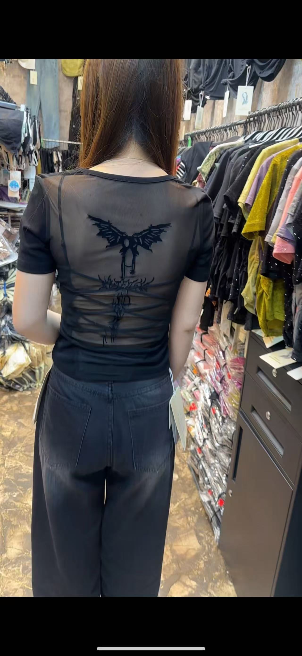 8092抽褶短款蝴蝶镂空短袖T恤垂感t恤纯色修身夏季露脐打底衫高腰