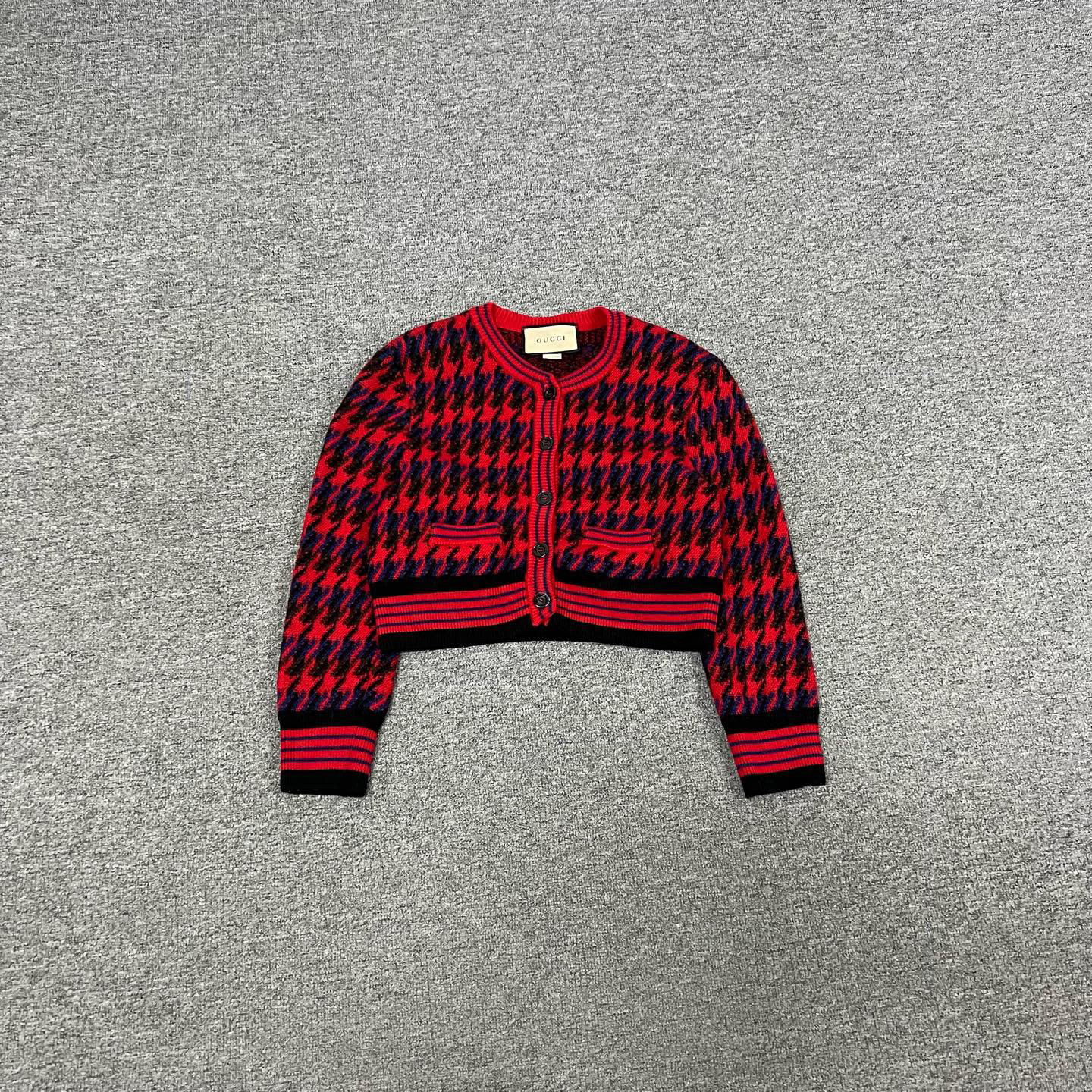 99新 AMIPARIS 古驰 红色 千鸟格 针织 开衫 s码