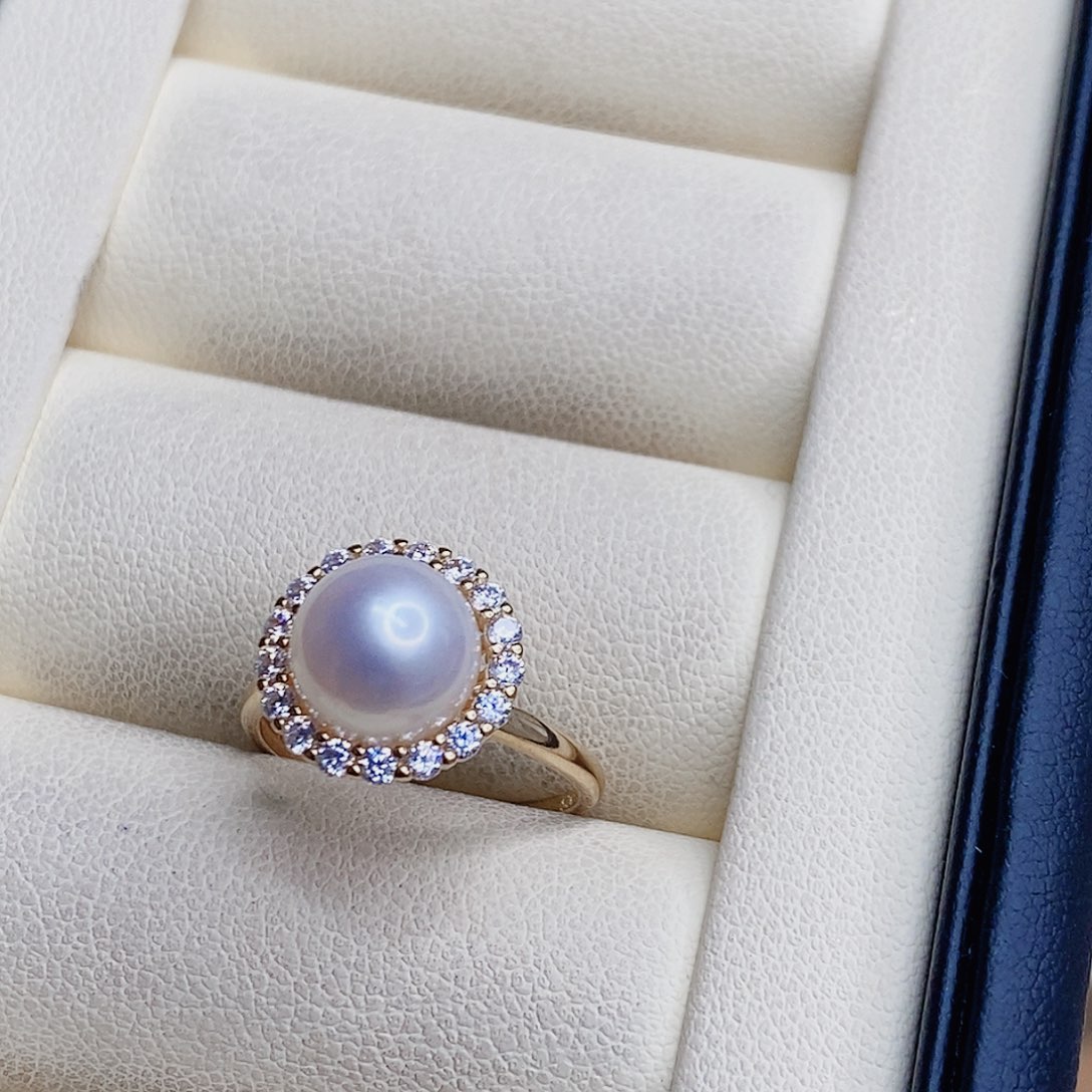 淡水珍珠戒指银S925镶嵌@**?