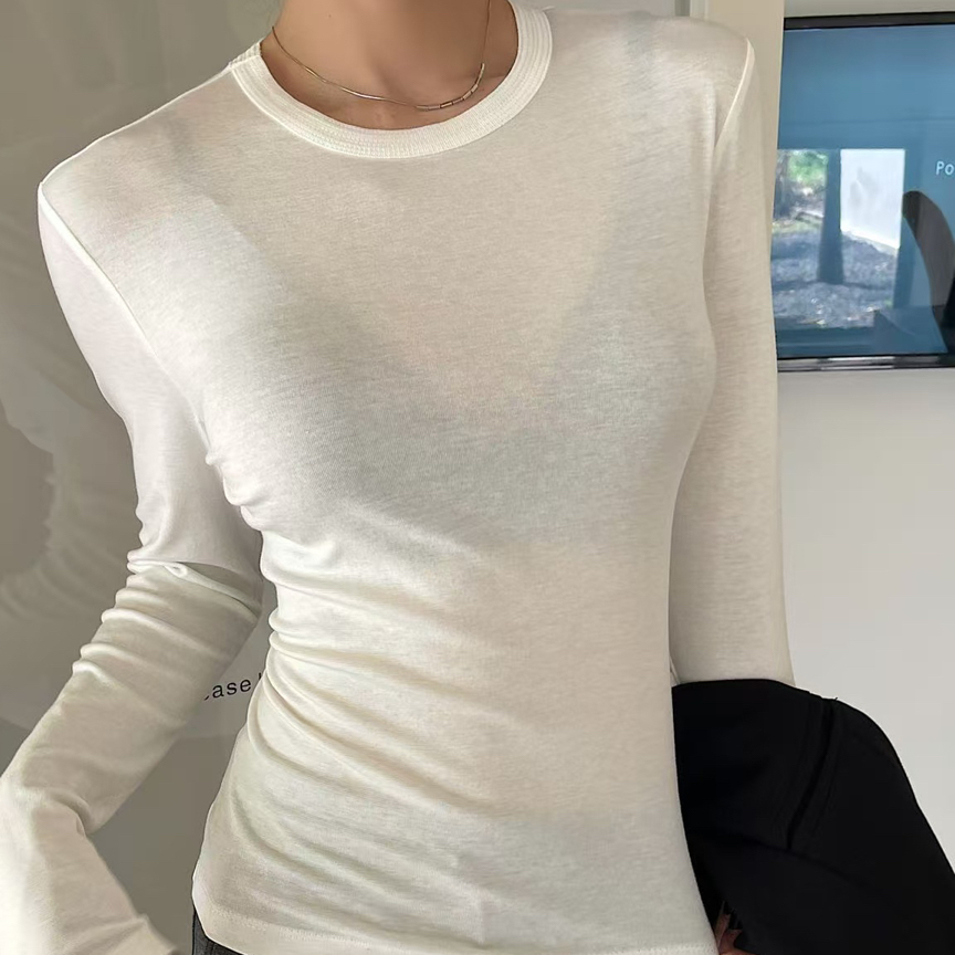 长袖染色纯色T恤女士秋款磨毛t恤气质秋季时尚显瘦