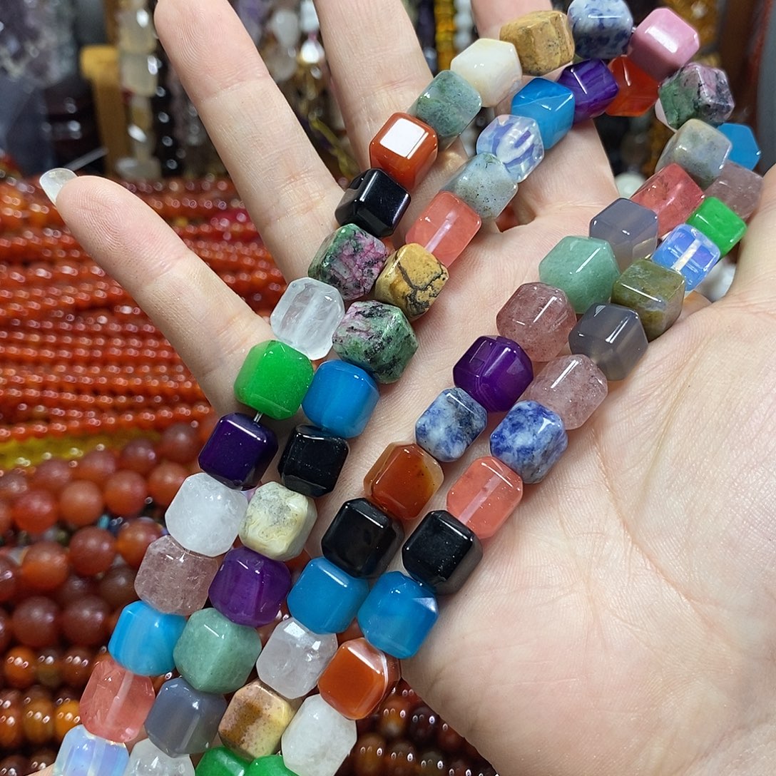 玛瑙/玉髓未镶嵌珠宝半成品多宝方糖一条卡11mm