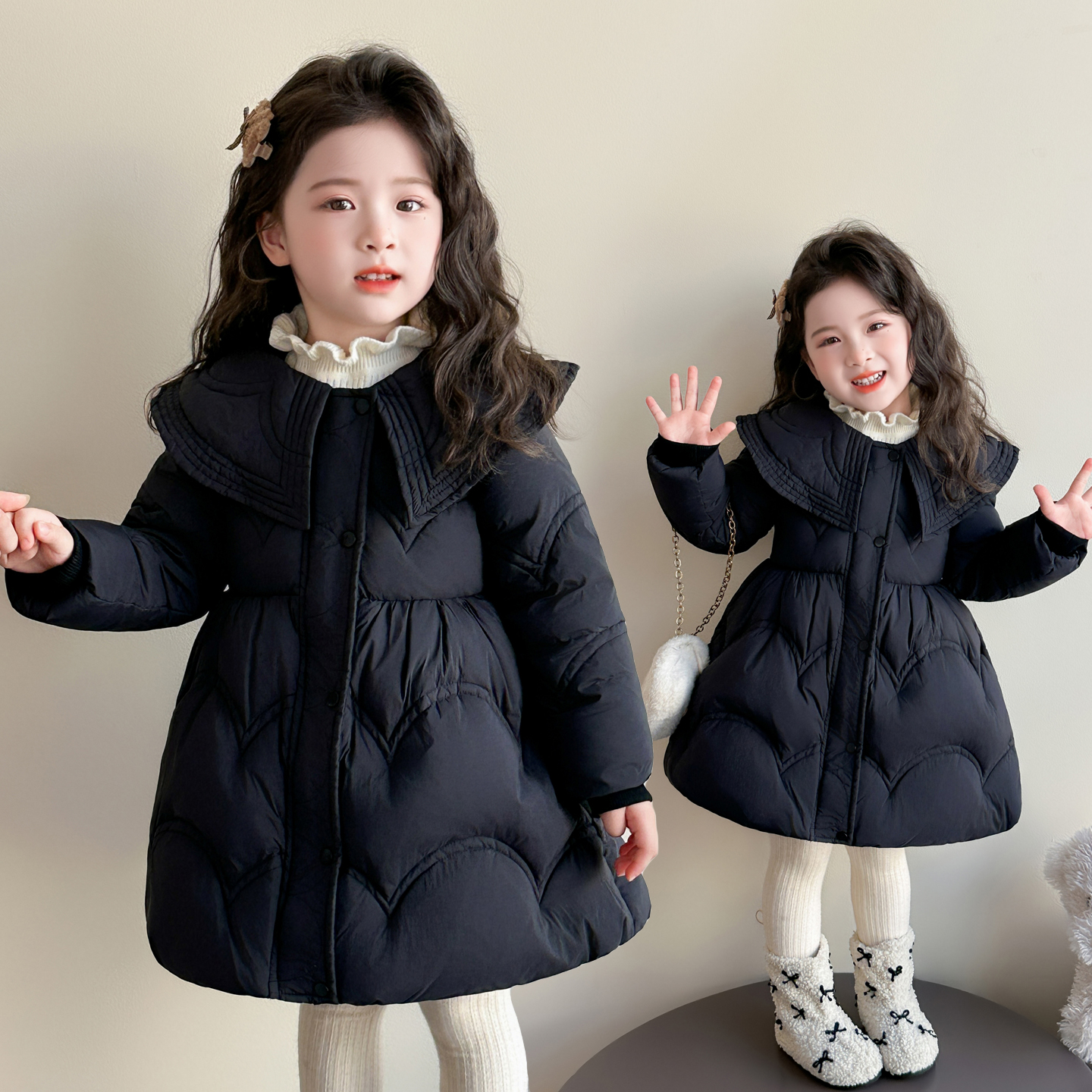 女童冬款羽绒服韩系2025新款小女孩白鸭绒保暖中长款外套冬装大衣