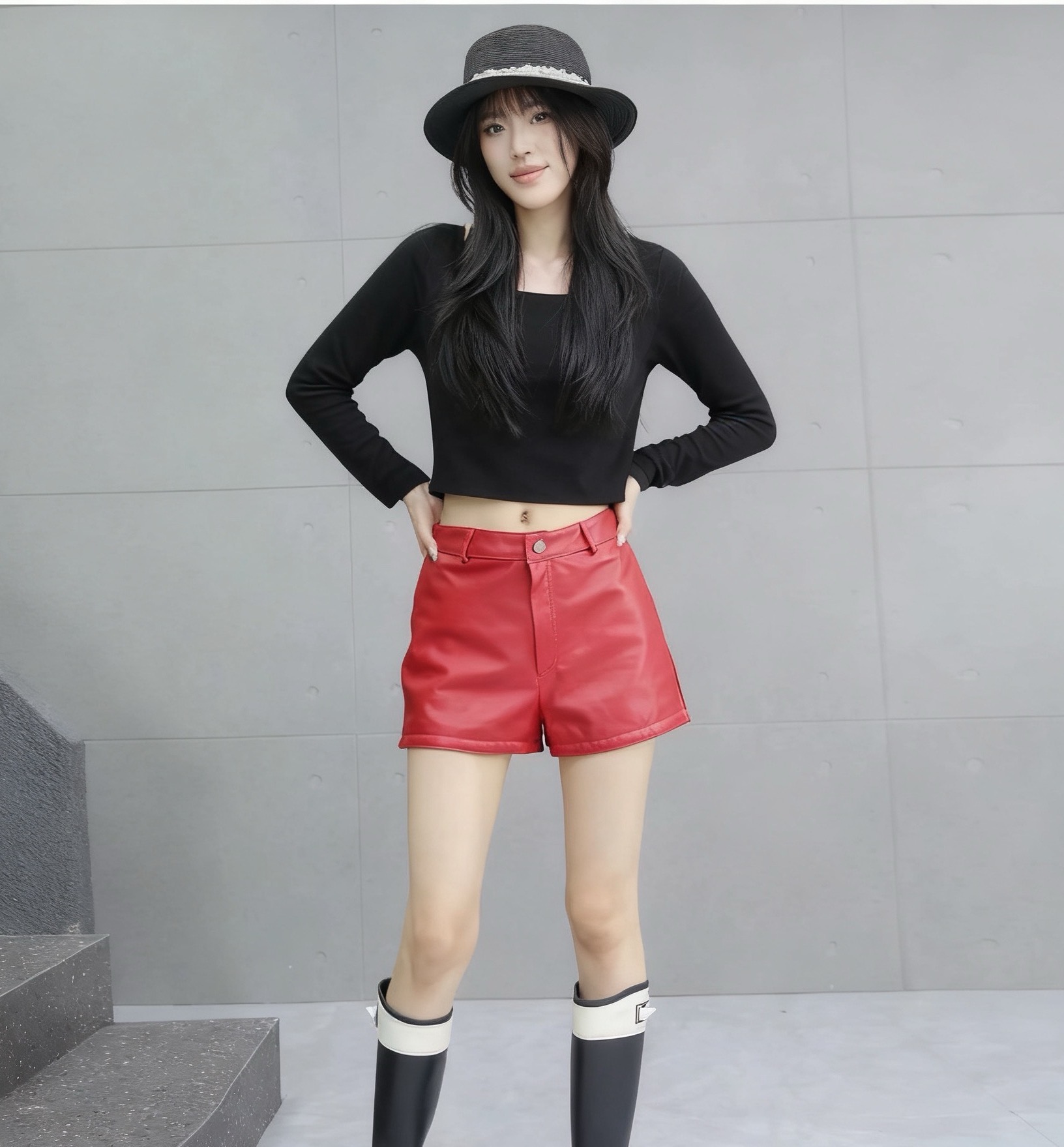 真皮短裤绵羊皮红色黑色显瘦休闲高腰A字洋气小众25692