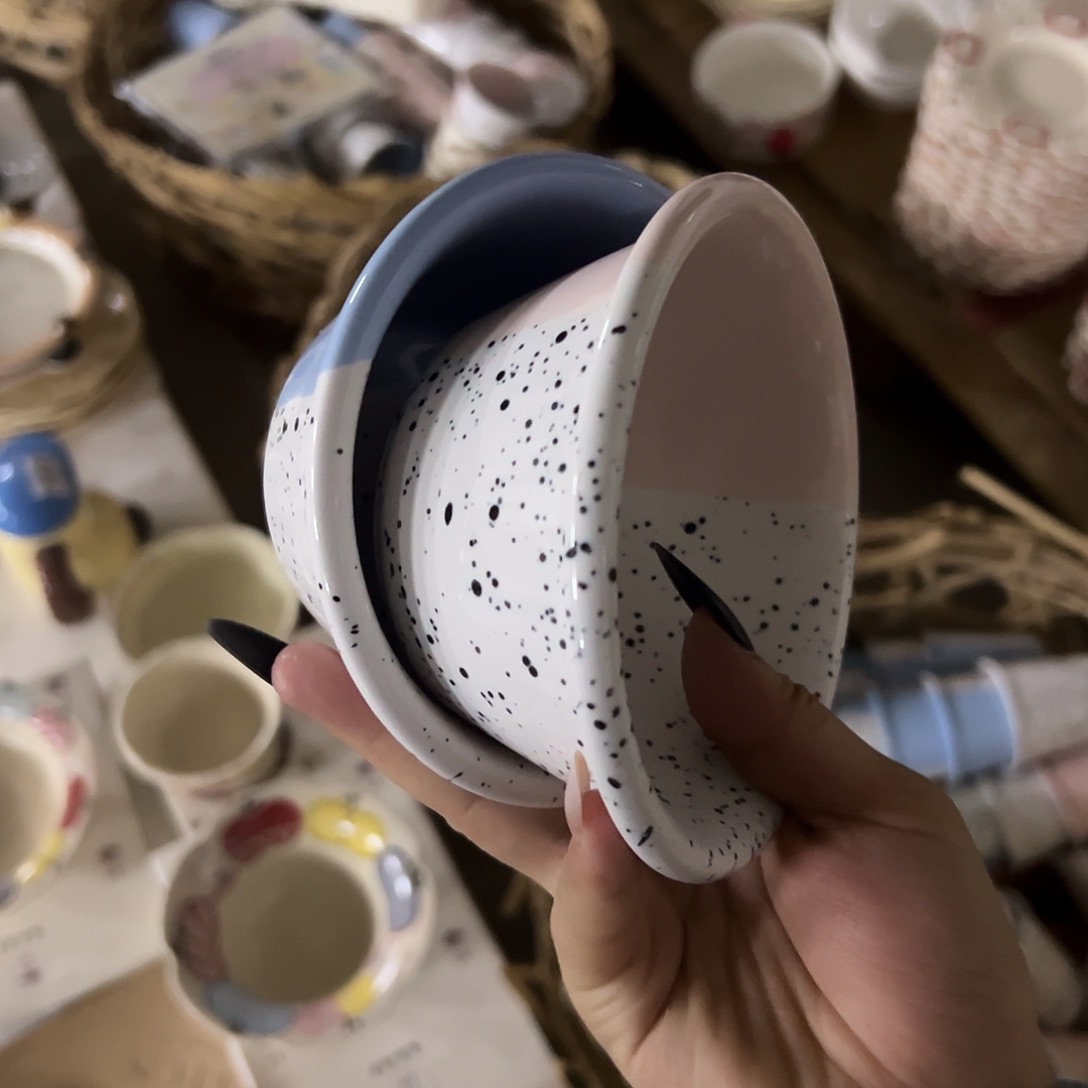 搪瓷微瑕蓝粉泼墨碗一组