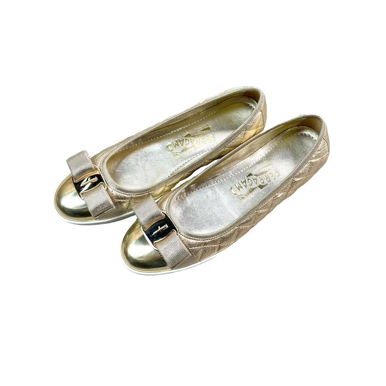 95新 FERRAGAMO/菲拉格慕  yy0173 蝴蝶结平底鞋 36码 98新