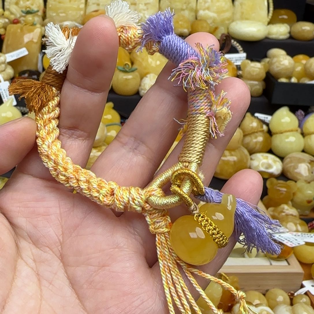 蜜蜡手绳未镶嵌俄料鸡油黄蜜蜡葫芦手绳