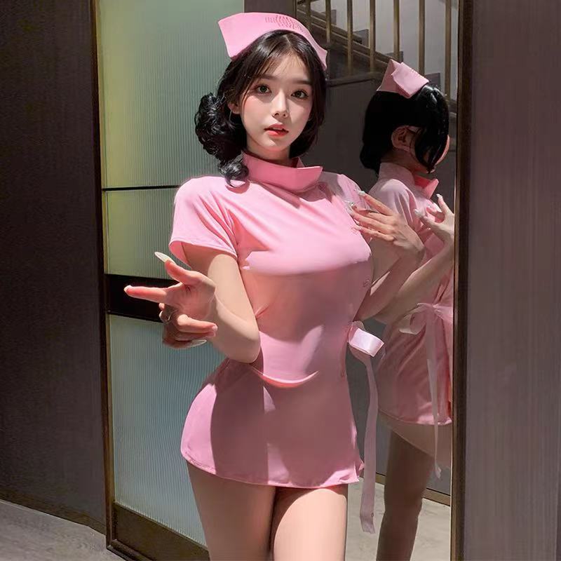 护士裙短款显瘦包臀裙气质小个子夏季复古粉色修身韩版时尚法式
