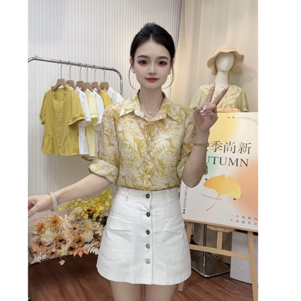 艾尚服饰·夏季度假宽松长袖苎麻印花衬衫女复古气质休闲薄款上衣